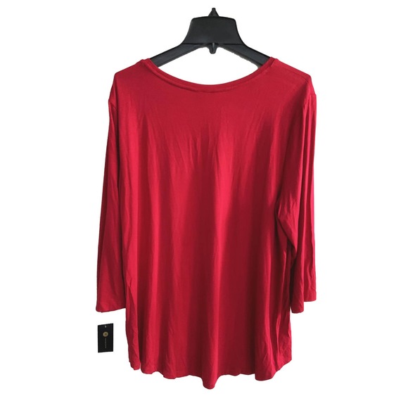 JM Collection New Red Amore Long Sleeve Tees Round Neck Pullover Size XL NWT - Picture 5 of 6